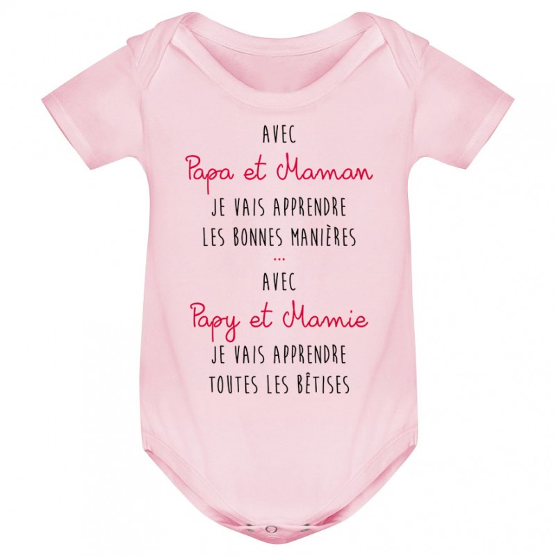 Body bébé Avec papy et mamie j'apprends les bêtises Body bébé Avec papy et mamie j'apprends les bêtises