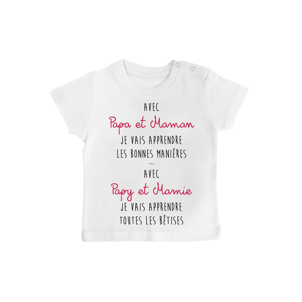 T-Shirt bébé Avec papy et mamie j'apprends les bêtises