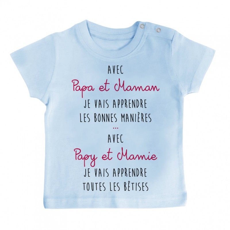 T-Shirt bébé Avec papy et mamie j'apprends les bêtises T-Shirt bébé Avec papy et mamie j'apprends les bêtises