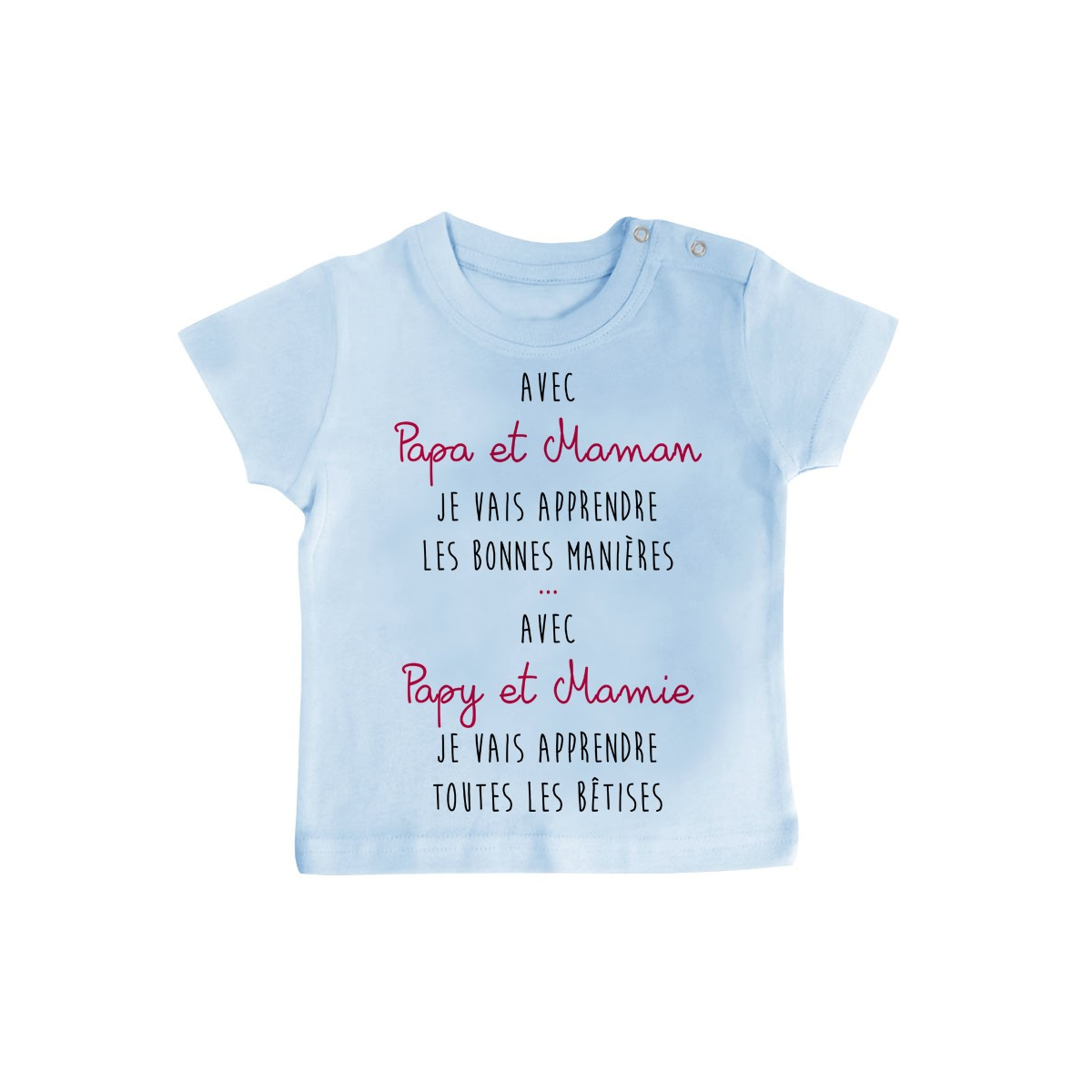 T-Shirt bébé Avec papy et mamie j'apprends les bêtises