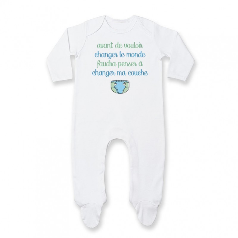 Pyjama bébé Avant de changer le monde, faudra changer ma couche Pyjama bébé Avant de changer le monde, faudra changer ma couche