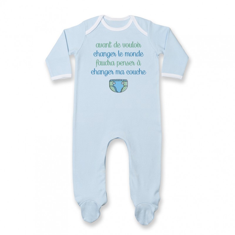 Pyjama bébé Avant de changer le monde, faudra changer ma couche Pyjama bébé Avant de changer le monde, faudra changer ma couche