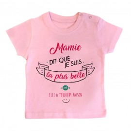 T-Shirt bébé Mamie dit que je suis la plus BELLE