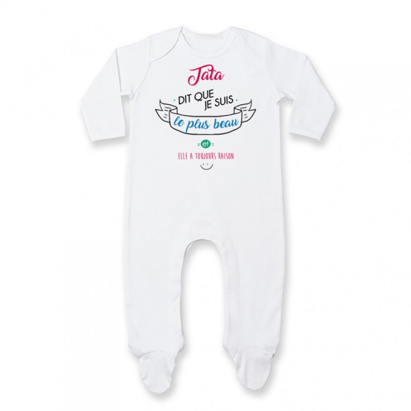 Pyjama bébé Tata dit que je suis le plus BEAU Pyjama bébé Tata dit que je suis le plus BEAU