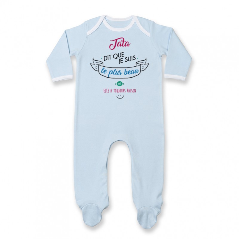 Pyjama bébé Tata dit que je suis le plus BEAU Pyjama bébé Tata dit que je suis le plus BEAU