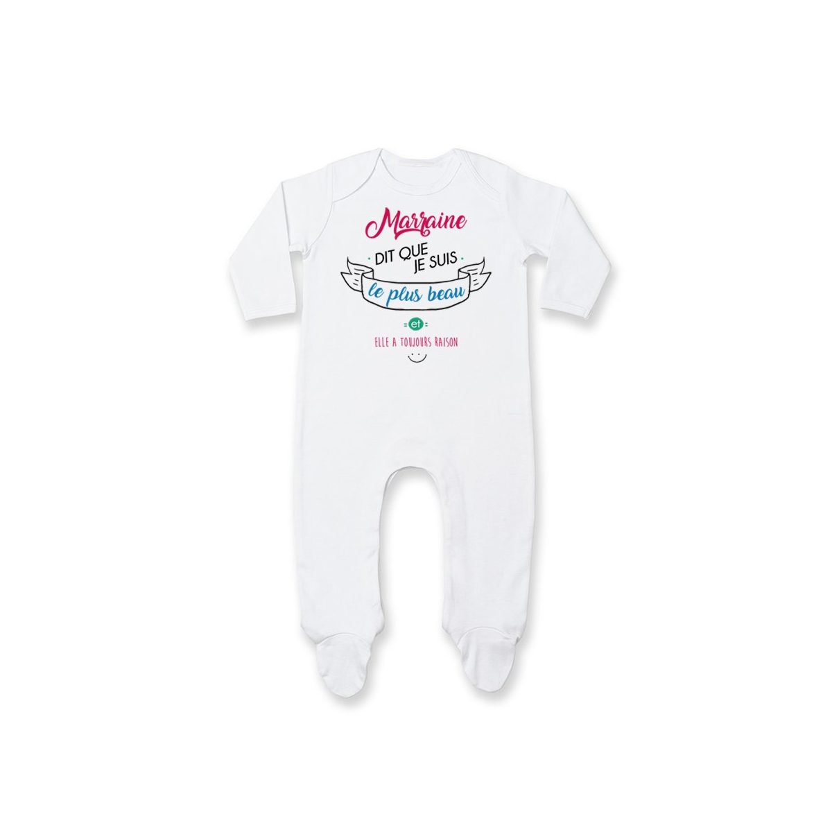 Pyjama bébé Marraine dit que je suis le plus BEAU