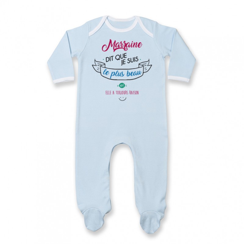 Pyjama bébé Marraine dit que je suis le plus BEAU Pyjama bébé Marraine dit que je suis le plus BEAU