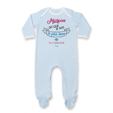 Pyjama bébé Marraine dit que je suis le plus BEAU