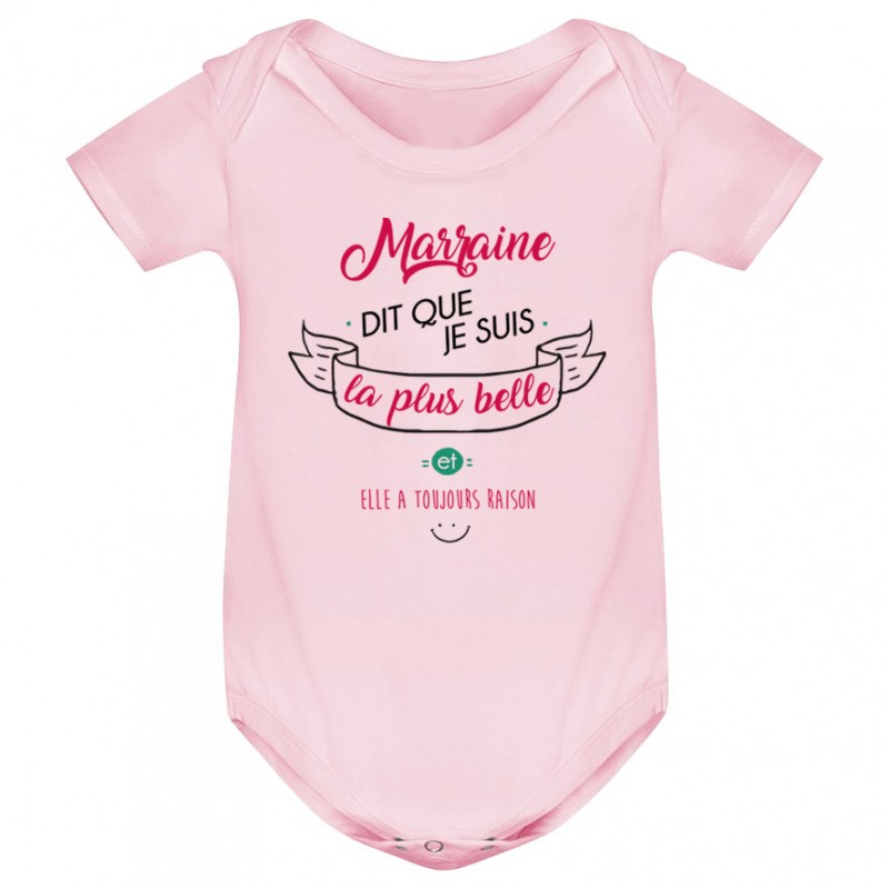 Body bébé Marraine dit que je suis la plus BELLE Body bébé Marraine dit que je suis la plus BELLE