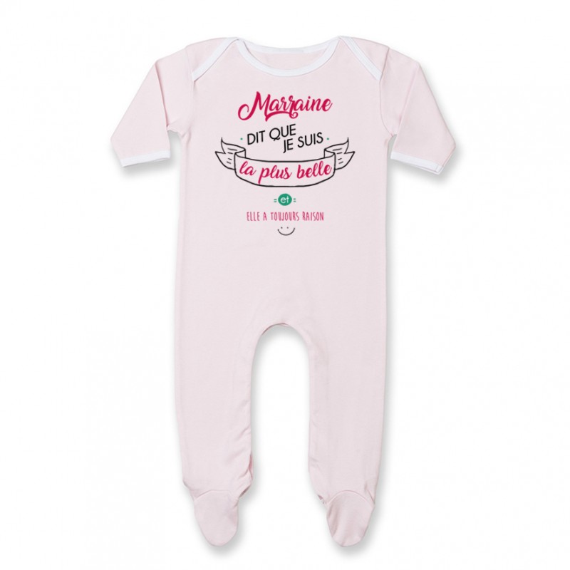 Pyjama bébé Marraine dit que je suis la plus BELLE Pyjama bébé Marraine dit que je suis la plus BELLE