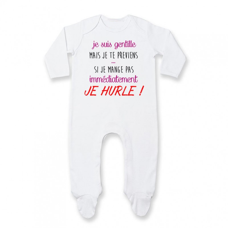Pyjama bébé Je suis gentille mais je HURLE Pyjama bébé Je suis gentille mais je HURLE