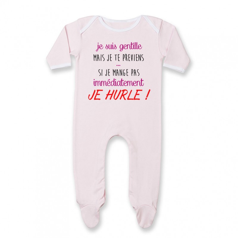Pyjama bébé Je suis gentille mais je HURLE Pyjama bébé Je suis gentille mais je HURLE