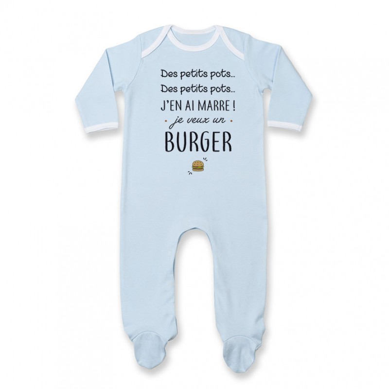 Pyjama bébé J'en ai marre je veux un burger Pyjama bébé J'en ai marre je veux un burger