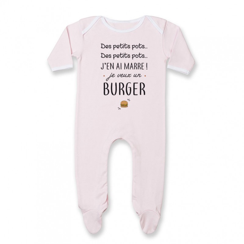 Pyjama bébé J'en ai marre je veux un burger Pyjama bébé J'en ai marre je veux un burger