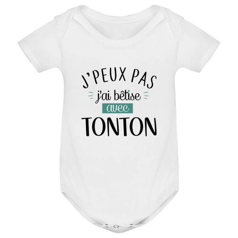 Body bébé J'peux pas j'ai bêtise avec tonton ( version garçon ) Body bébé J'peux pas j'ai bêtise avec tonton ( version garçon )