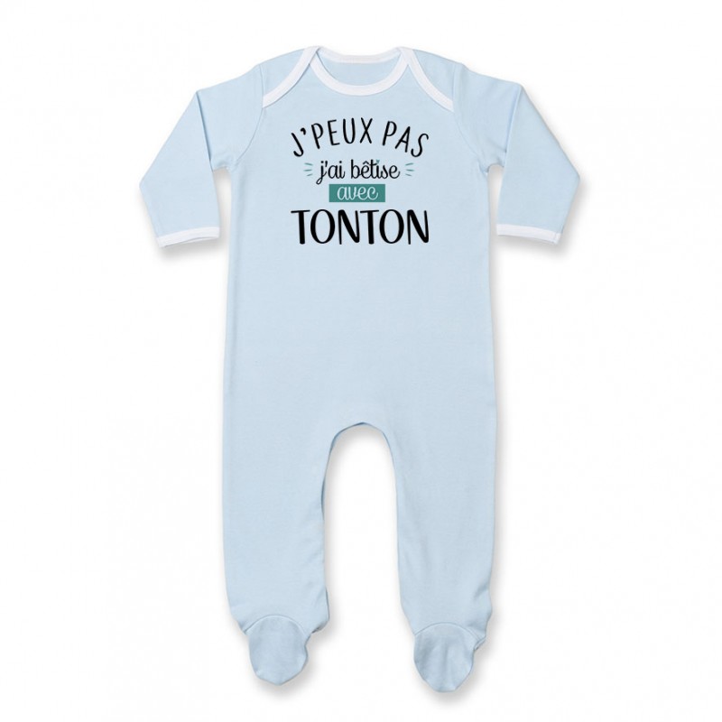 Pyjama bébé J'peux pas j'ai bêtise avec tonton Pyjama bébé J'peux pas j'ai bêtise avec tonton