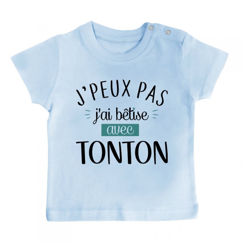 T-Shirt bébé J'peux pas j'ai bêtise avec tonton ( version garçon ) T-Shirt bébé J'peux pas j'ai bêtise avec tonton ( version garçon )