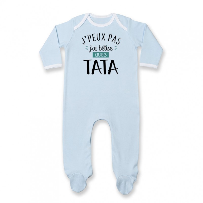 Pyjama bébé J'peux pas j'ai bêtise avec tata ( version garçon ) Pyjama bébé J'peux pas j'ai bêtise avec tata ( version garçon )