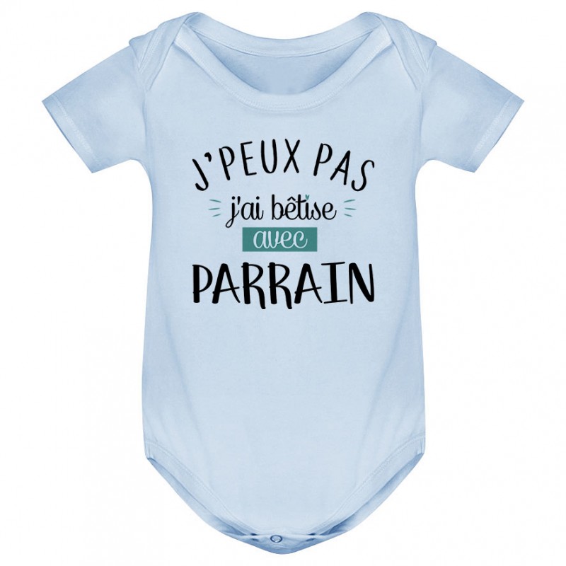 Body bébé J'peux pas j'ai bêtise avec parrain ( version garçon ) Body bébé J'peux pas j'ai bêtise avec parrain ( version garçon )
