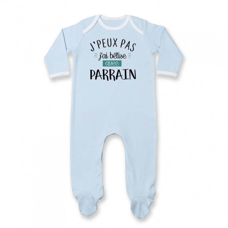 Pyjama bébé J'peux pas j'ai bêtise avec parrain ( version garçon ) Pyjama bébé J'peux pas j'ai bêtise avec parrain ( version garçon )