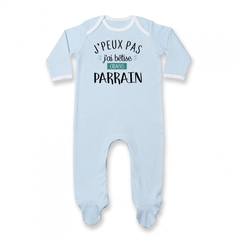 Pyjama bébé J'peux pas j'ai bêtise avec parrain ( version garçon )