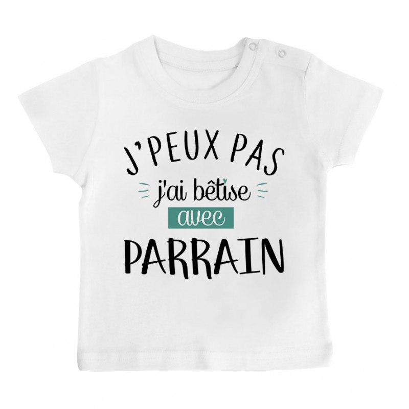 T-Shirt bébé J'peux pas j'ai bêtise avec parrain ( version garçon ) T-Shirt bébé J'peux pas j'ai bêtise avec parrain ( version garçon )