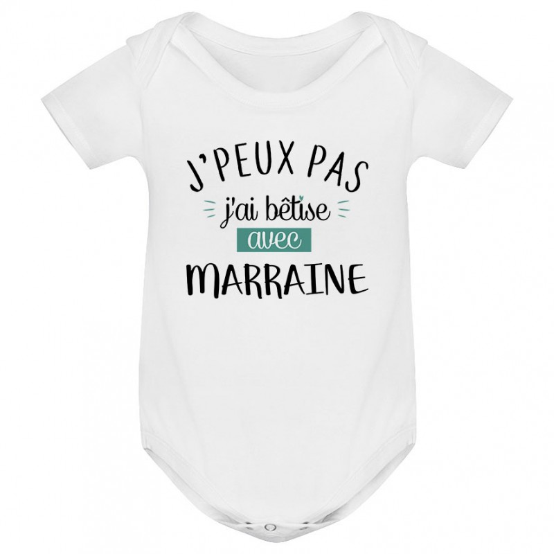 Body bébé J'peux pas j'ai bêtise avec marraine ( version garçon )