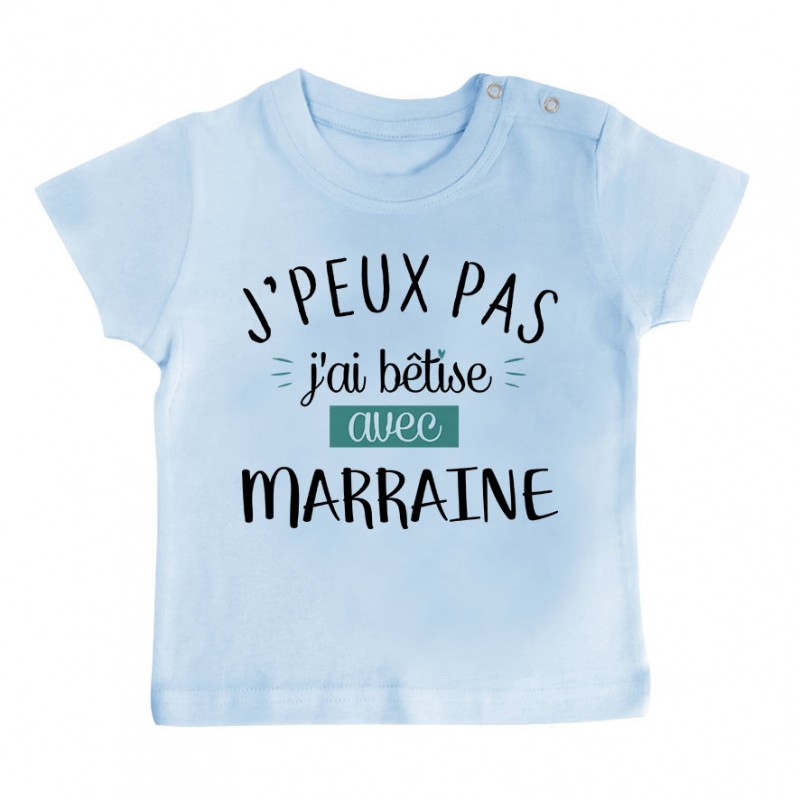 T-Shirt bébé J'peux pas j'ai bêtise avec marraine ( version garçon ) T-Shirt bébé J'peux pas j'ai bêtise avec marraine ( version garçon )