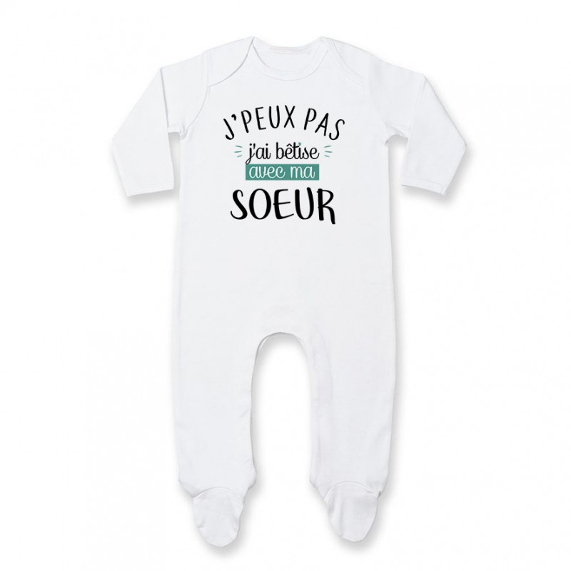 Pyjama bébé J'peux pas j'ai bêtise avec ma soeur ( version garçon ) Pyjama bébé J'peux pas j'ai bêtise avec ma soeur ( version garçon )