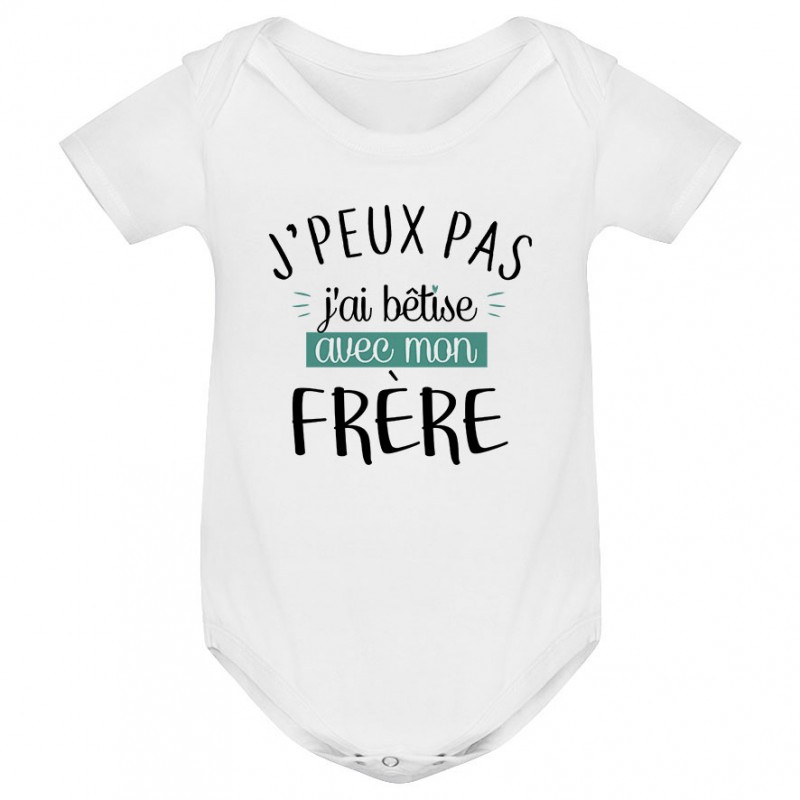 Body bébé J'peux pas j'ai bêtise avec mon frère ( version garçon ) Body bébé J'peux pas j'ai bêtise avec mon frère ( version garçon )