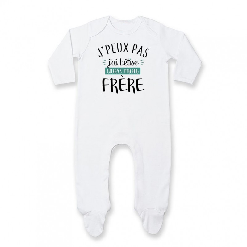 Pyjama bébé J'peux pas j'ai bêtise avec mon frère ( version garçon ) Pyjama bébé J'peux pas j'ai bêtise avec mon frère ( version garçon )