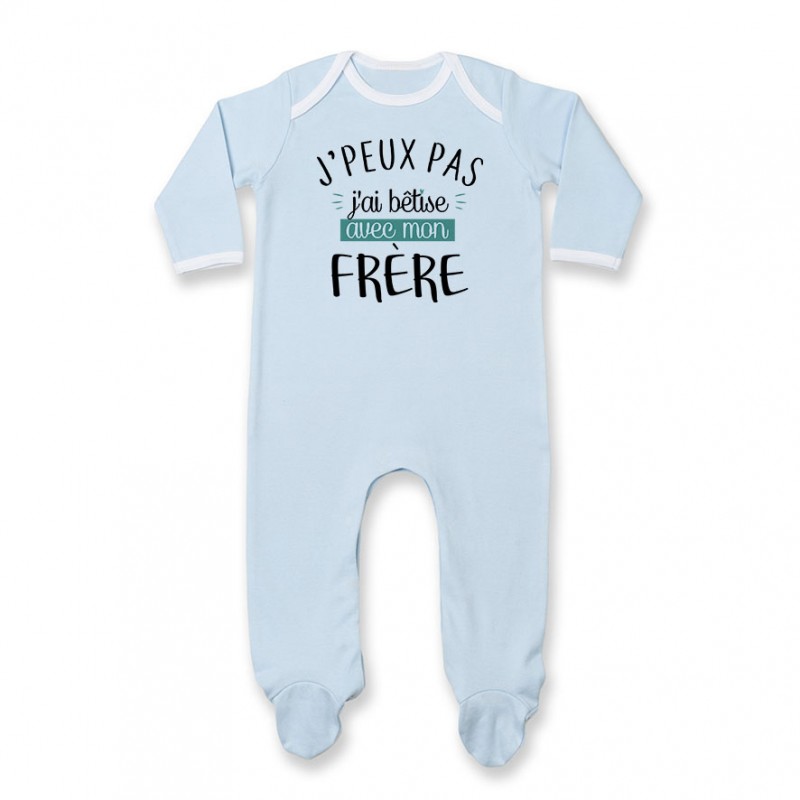 Pyjama bébé J'peux pas j'ai bêtise avec mon frère ( version garçon ) Pyjama bébé J'peux pas j'ai bêtise avec mon frère ( version garçon )