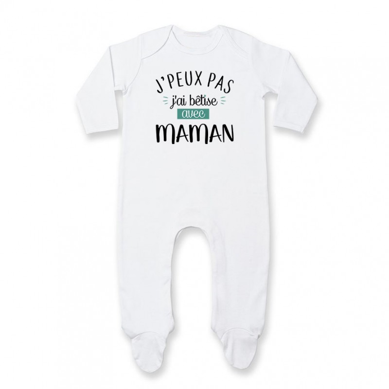 Pyjama bébé J'peux pas j'ai bêtise avec maman ( version garçon ) Pyjama bébé J'peux pas j'ai bêtise avec maman ( version garçon )