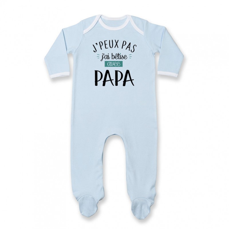 Pyjama bébé J'peux pas j'ai bêtise avec papa ( version garçon ) Pyjama bébé J'peux pas j'ai bêtise avec papa ( version garçon )