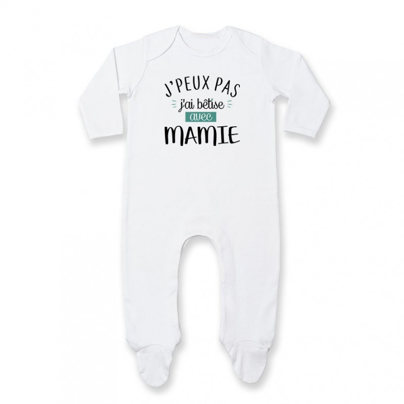 Pyjama bébé J'peux pas j'ai bêtise avec mamie ( version garçon ) Pyjama bébé J'peux pas j'ai bêtise avec mamie ( version garçon )