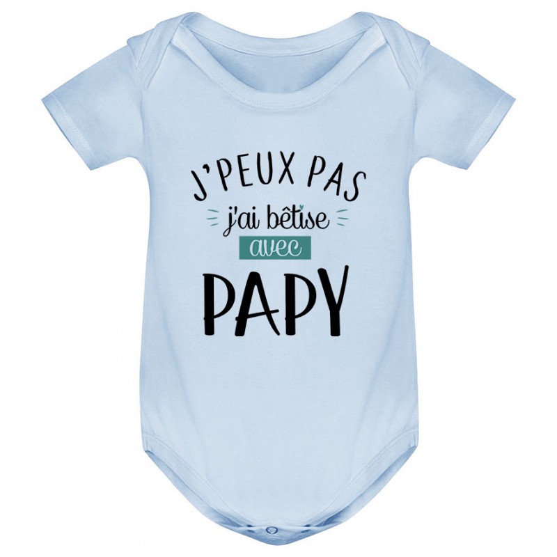 Body bébé J'peux pas j'ai bêtise avec papy ( version garçon ) Body bébé J'peux pas j'ai bêtise avec papy ( version garçon )