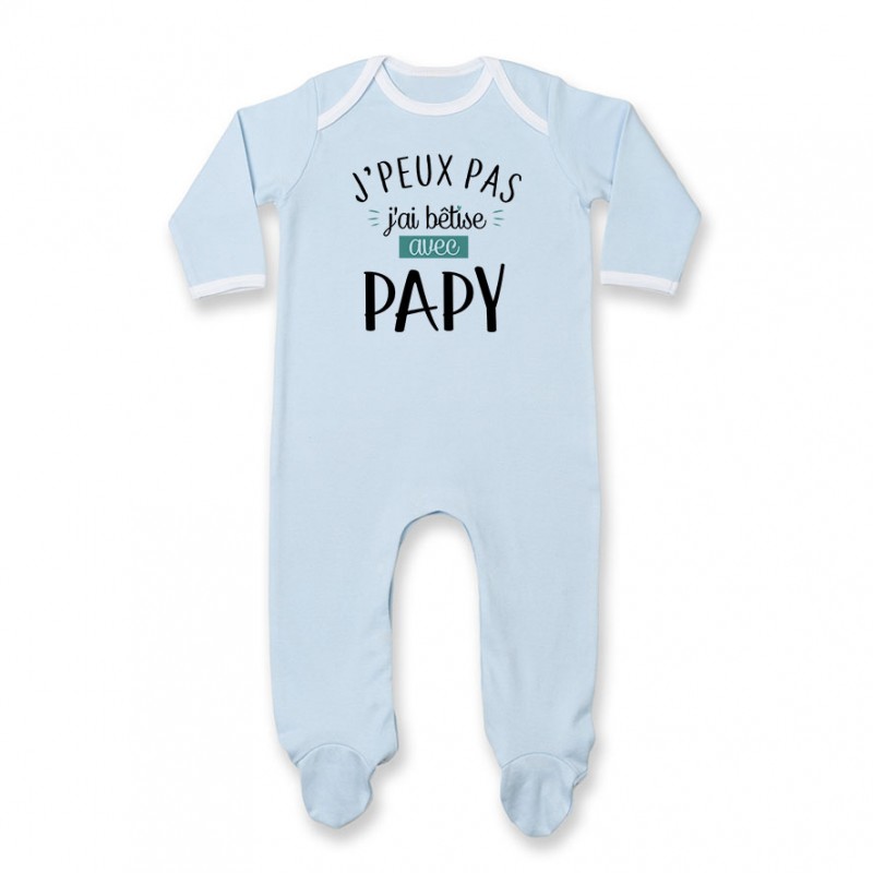 Pyjama bébé J'peux pas j'ai bêtise avec papy ( version garçon ) Pyjama bébé J'peux pas j'ai bêtise avec papy ( version garçon )