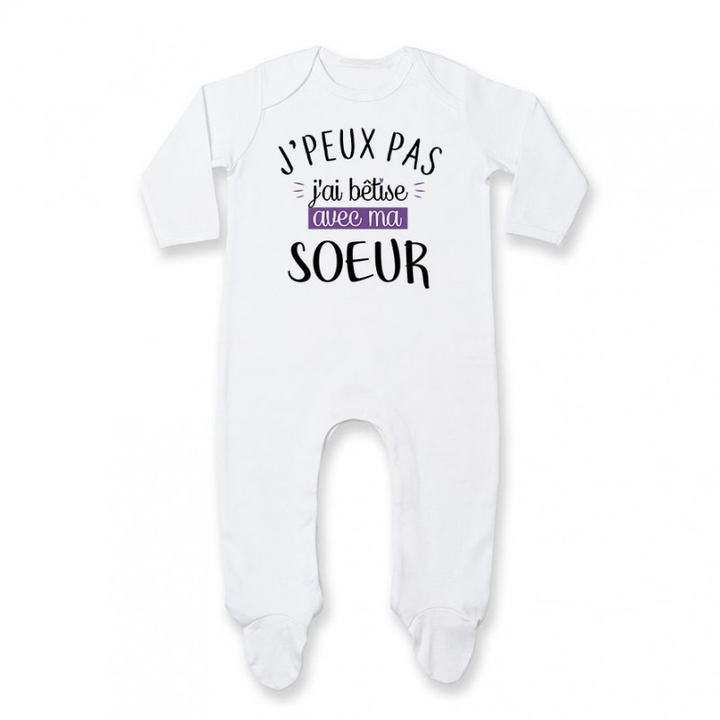 Pyjama bébé J'peux pas j'ai bêtise avec ma soeur ( version fille ) Pyjama bébé J'peux pas j'ai bêtise avec ma soeur ( version fille )