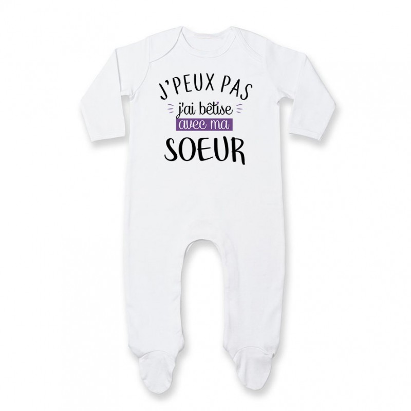 Pyjama bébé J'peux pas j'ai bêtise avec ma soeur ( version fille )