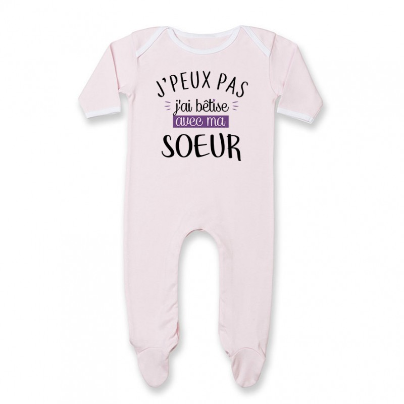 Pyjama bébé J'peux pas j'ai bêtise avec ma soeur ( version fille ) Pyjama bébé J'peux pas j'ai bêtise avec ma soeur ( version fille )