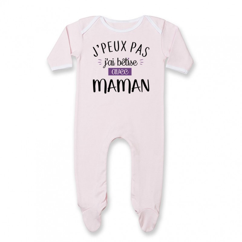 Pyjama bébé J'peux pas j'ai bêtise avec maman ( version fille ) Pyjama bébé J'peux pas j'ai bêtise avec maman ( version fille )