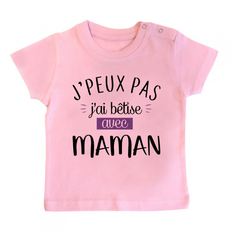 T-Shirt bébé J'peux pas j'ai bêtise avec maman ( version fille ) T-Shirt bébé J'peux pas j'ai bêtise avec maman ( version fille )
