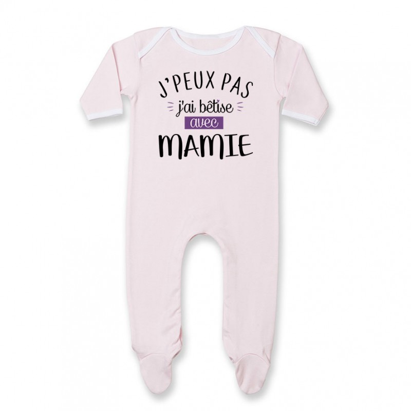 Pyjama bébé J'peux pas j'ai bêtise avec mamie ( version fille ) Pyjama bébé J'peux pas j'ai bêtise avec mamie ( version fille )