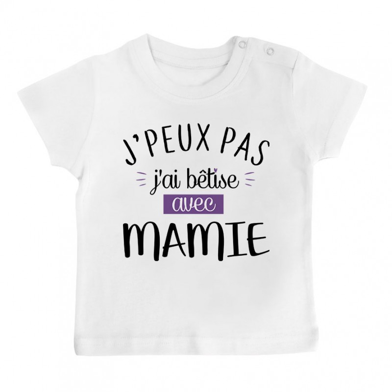T-Shirt bébé J'peux pas j'ai bêtise avec mamie ( version fille ) T-Shirt bébé J'peux pas j'ai bêtise avec mamie ( version fille )