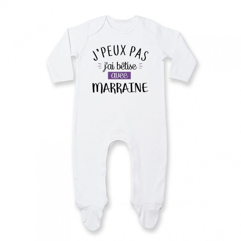 Pyjama bébé J'peux pas j'ai bêtise avec marraine ( version fille ) Pyjama bébé J'peux pas j'ai bêtise avec marraine ( version fille )