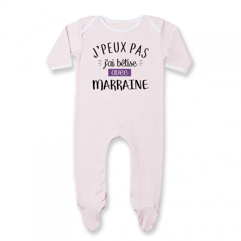 Pyjama bébé J'peux pas j'ai bêtise avec marraine ( version fille ) Pyjama bébé J'peux pas j'ai bêtise avec marraine ( version fille )