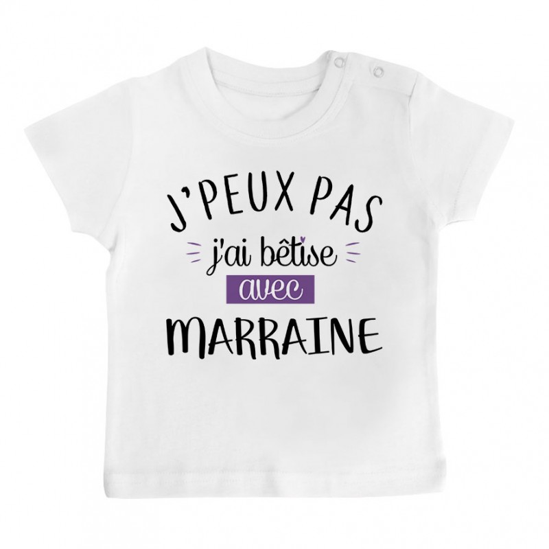 T-Shirt bébé J'peux pas j'ai bêtise avec marraine ( version fille )