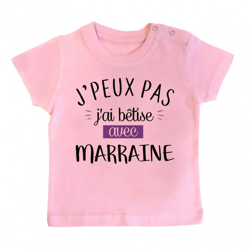 T-Shirt bébé J'peux pas j'ai bêtise avec marraine ( version fille ) T-Shirt bébé J'peux pas j'ai bêtise avec marraine ( version fille )