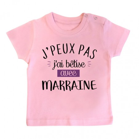 T-Shirt bébé J'peux pas j'ai bêtise avec marraine ( version fille )