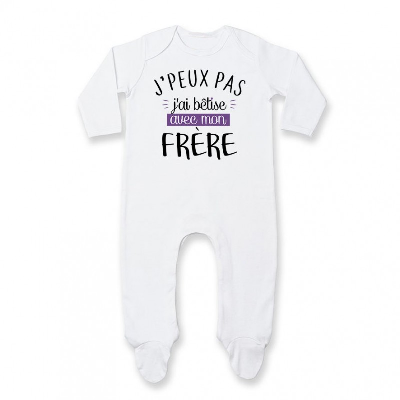 Pyjama bébé J'peux pas j'ai bêtise avec mon frère ( version fille )